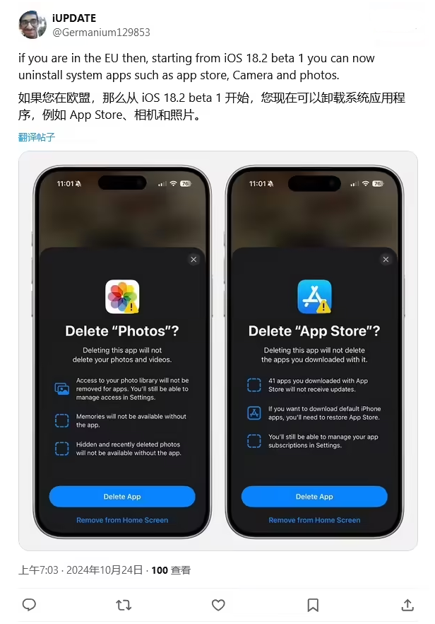 永善苹果手机维修分享iOS 18.2 支持删除 App Store 应用商店 